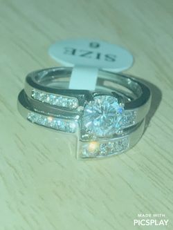 18k white gold filled CZ wedding engagement wedding ring size 6