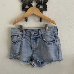Levi's 501 High Rise Light Washed Denim Distressed Shorts