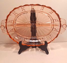 VTG Anchor Hocking Oyster and Pearl Pink Depression Glass Divided Relish Dish