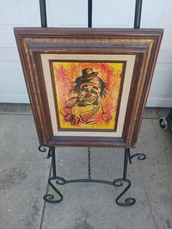 Original Small vintage framed mid century Clown oil on board painting signed R. Chase