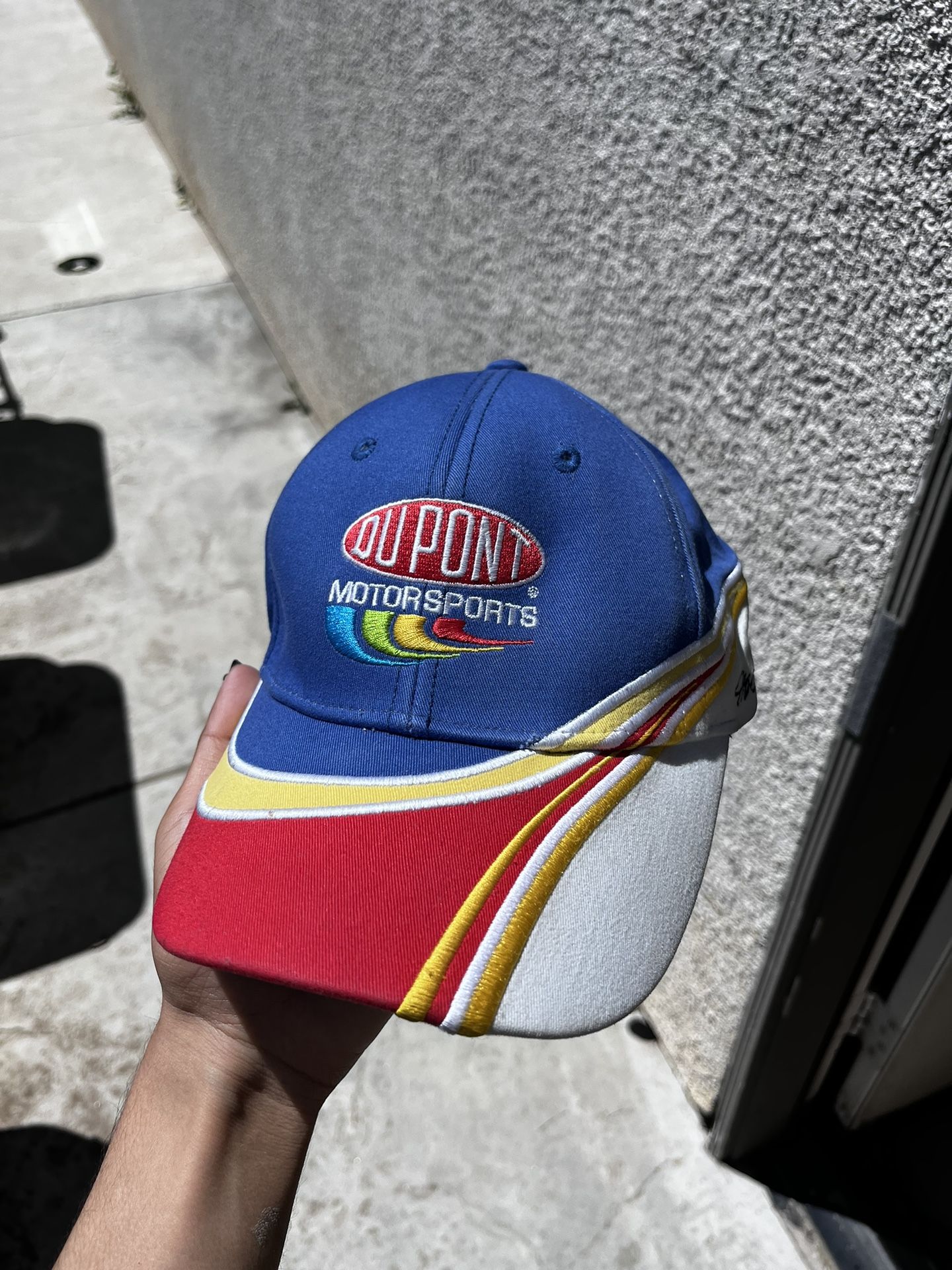 Vintage Du Pont Motorsports Hat Cap Strap Back Blue Nascar Racing Winners Circle