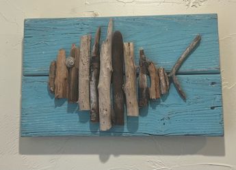 Beach vibes:  Handmade Driftwood Fish Wall Hanging