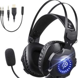 New Gaming Headset with Microphone, Gaming Headphones PS4 Headset PC Headphones with RGB Light Noise Canceling Ear Headphones for PS4/iPad/Xbox One/Xb