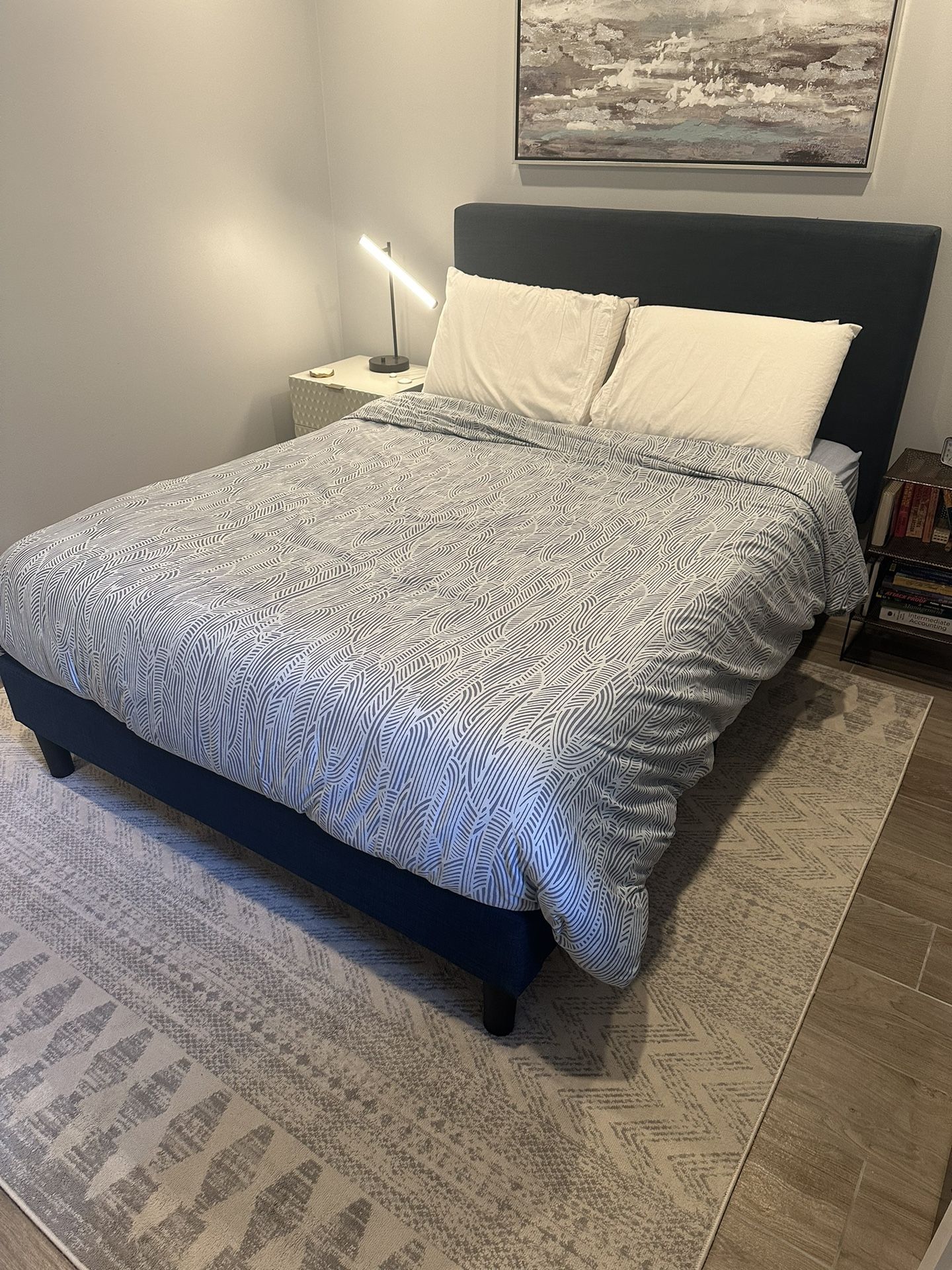 Zinus Upholstered Bed - Queen Sized - Navy