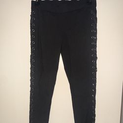 Black Lace-Up Open Side  Pants/Leggings