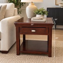 Dark Cherry Wood End Table with Drawer