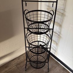 3-tier metal fruit basket - Black Metal Rack - Kitchen Storage 46”x16”x13”