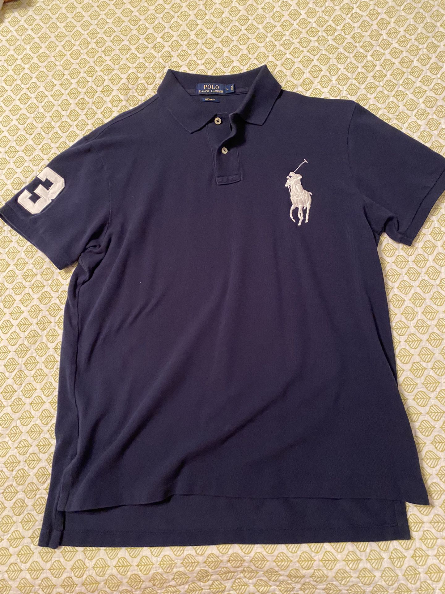 Polo Ralph Lauren CUSTOM FIT Big Pony Short Sleeve Polo Shirt Blue -Large-
