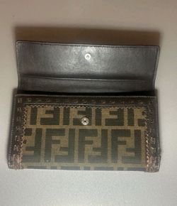 Fendi Brown Logo Continental Wallet with Snap Closure & Card Slots