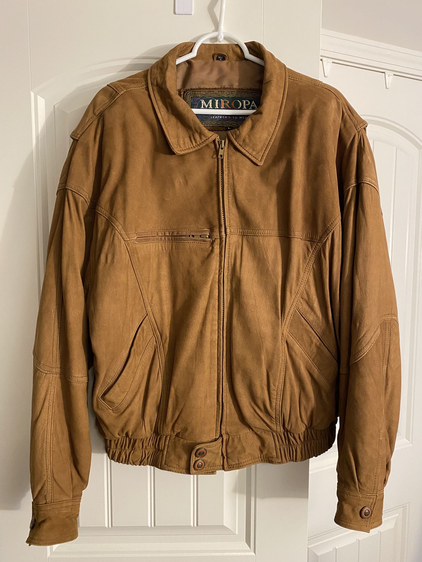 Vintage Miropa Men’s Heavy Genuine Leather Bomber / Biker Jacket Full Zip; Brown; Sz Large