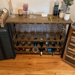 Rustic Wood Wine Storage Cabinet/Shelf Or Bar Cart
