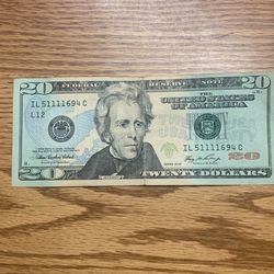 Off Center Front Of $20 Bill Plus Fancy Serial Number $50 or best offer