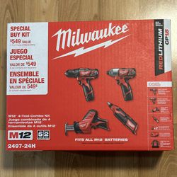 Milwaukee M12 Combo Kit (4 Tool - 2Batteries (1.5Ah) - 1Charger - Bag)
