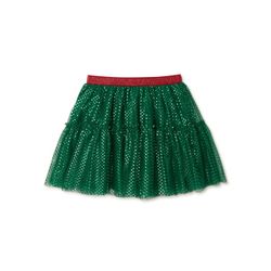 Holiday Time Tutu Skirt Girls Green Mesh Red Shimmer Waist Christmas, Size XXL