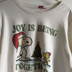 Adorable Peanuts Cream Color Graphic Sweatshirt Christmas "Joy Is Being Together"