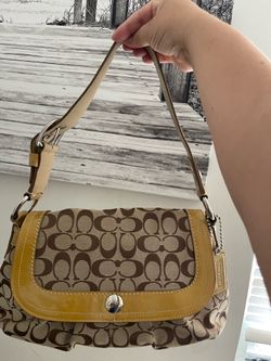 Coach SoHo Pleated Signature Patent and Canvas Flap Bag Brown F13739
