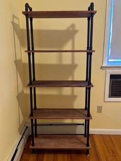 Industrial 5-Tier Wood and Pipe Bookshelf