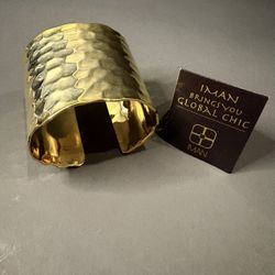 IMAN Global Chic Chunky Hammered Gold-Tone Hinged Cuff - New with Box