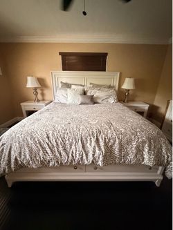 White Bedroom Set – King Bed, Solid Wood – $650.00