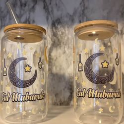 Eid Mubarak blue moon 16oz Glass cup