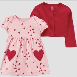 Just One You By Carter's 6 Months 2pc Hearts Dress Cardigan Set Red & Pink