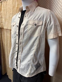 Men's Cream Short Sleeve Button-Up Shirt