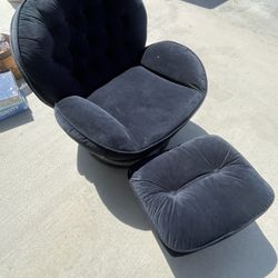 Black Velvet Design Chair And  Ottoman