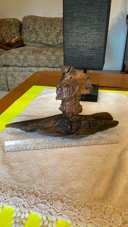 Hand-Carved Wood Driftwood Face Sculpture