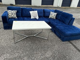 Blue Velvet Sectional Sofa with Chaise set