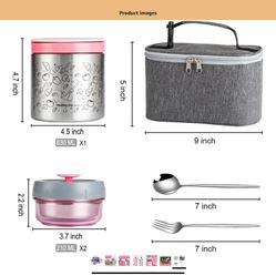 Lille Home Vacuum Insulated Stackable Stainless Steel Thermal Lunch/Snack box, 2-Tier Bento/Food Container with Lunch bag, Smart Diet, Weight Control,