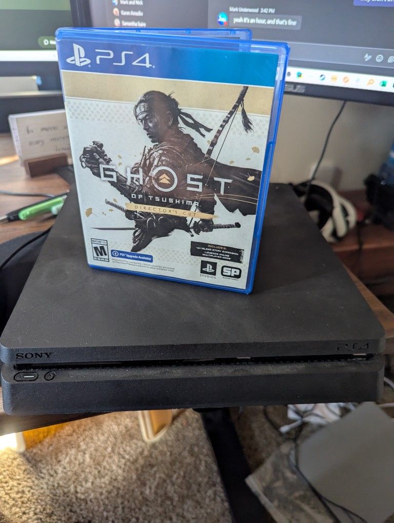 PlayStation 4 Slim With Controller And Ghost Of Tsushima
