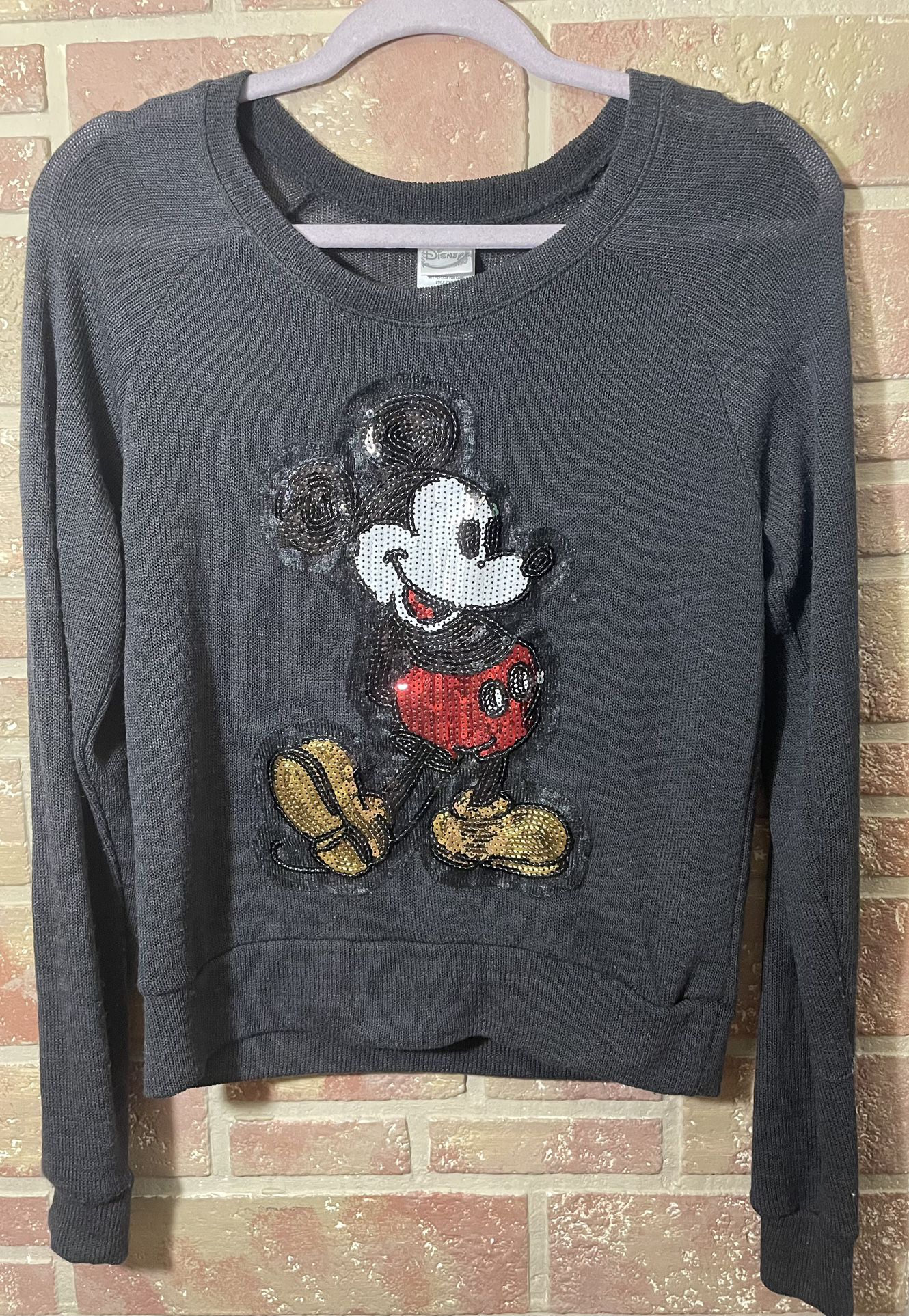 Disney Mickey Mouse Gray Women’s Small Long Sleeve Sequin Top.