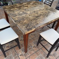 High Marble Dining Table with 6 High Chairs