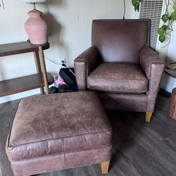 Leather Chair and Ottoman 