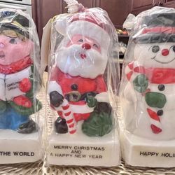 Vintage Christmas  1981. Greeting Card Boxed Candles Choir Boy Snowman and Santa Claus brand new in original boxes 