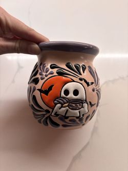 Handmade Mexican Talavera Ghost Mug – Halloween