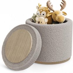 Round Ottoman with Storage, Ottoman Foot Rest, Boucle Small Ottoman, Foot Stool, Vanity Stool, Upholstered Sherpa Ottoman Support 250 lbs for 