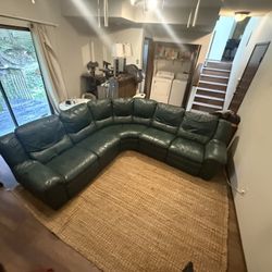 Large Green Leather Reclining Sectional (2 Recliners!)