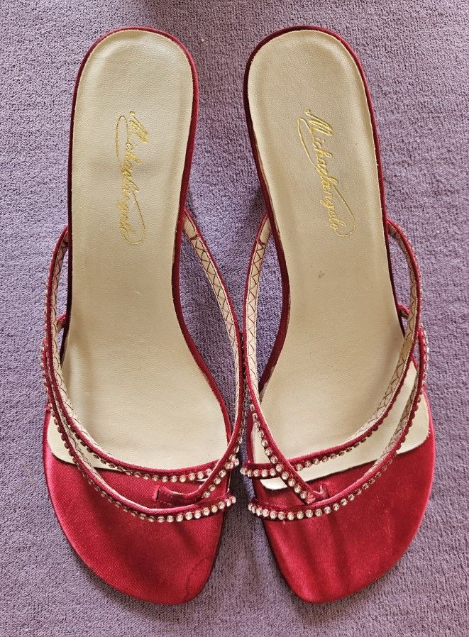 Michaelangelo Women's Size 9 Red Open Toe Heels π with rhinestones
