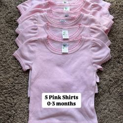 5 Pink Shirts Girls 0-3 Months
