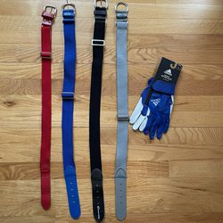 Lot Baseball Softball Belts And Gloves Red Blue Gray Black Youth 