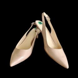 New Nine West Beige Nude Slingback Pointed Toe Kitten Heel Pumps Shoes – Size 8 