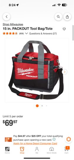 Milwaukee 15in pack out tool bag/tote