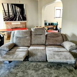 Electric Control Reclining Grey Couch 2 Years Old