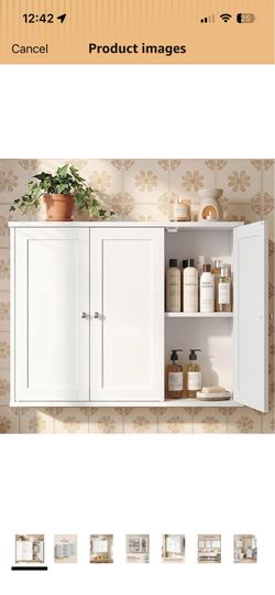 Bathroom Wall Cabinet, Hanging Bathroom Storage Cabinet, for Medicines, Farmhouse, 4 Adjustable Shelves, 7.9 x 31.5 x 23.6 Inches, Cloud White UBBK350