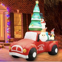 Christmas Inflatables Outdoor Decorations 8FT Inflatable Christmas Tree Santa Car Snowman Penguin, LED Lights Blow up Christmas Yard Decorations, Wate