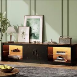 70 in. Golden Black TV Stand Fits TV's Up to 75 in. LED Entertainment Center with Adjustable Shelves and Cabinet