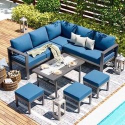 New 8 Seaters Dining Set Aluminum Patio Furniture Outdoor with Adjustable Table