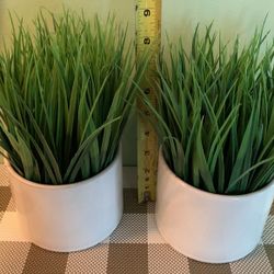 2 Large Sea Grass Faux Plants In White Glazed Ceramic Pots With Glazed Finish