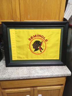 Authentic Seminole flag Prof framed.